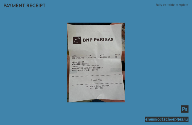 Beispiel für einen Zahlungsscheck von BNP Paribas (Frankreich)